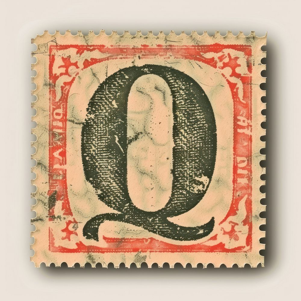 Stamp with alphabet Q font text art.