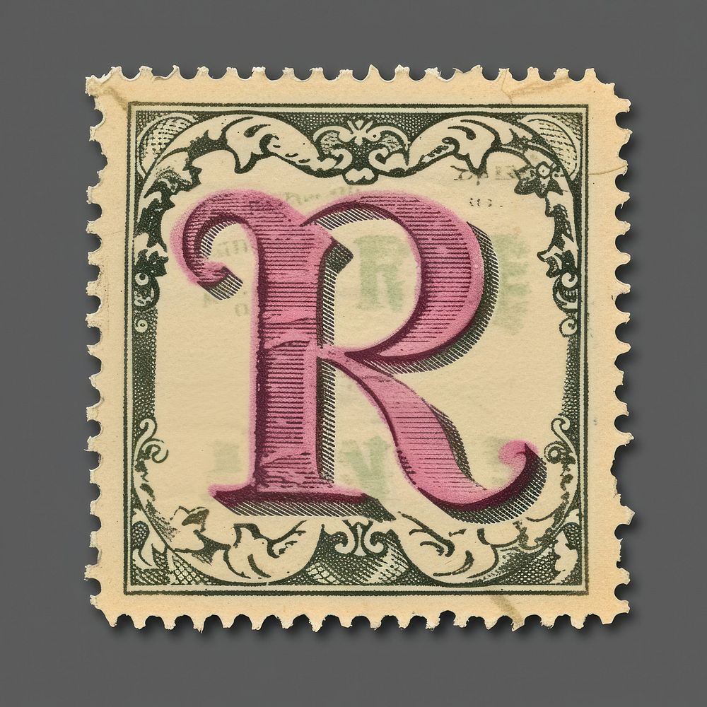 Stamp with alphabet R number font text.