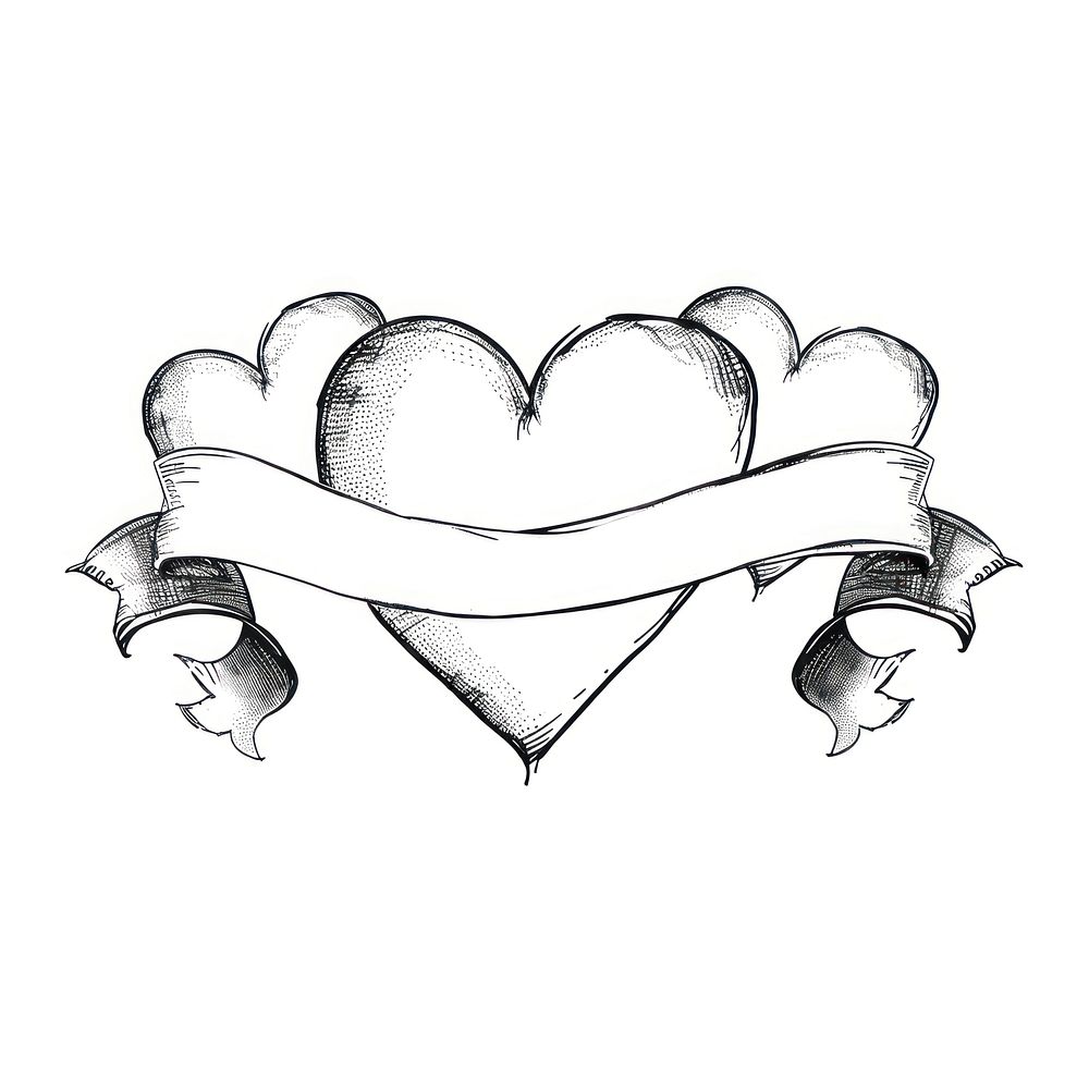 Ribbon with hearts drawing sketch white.