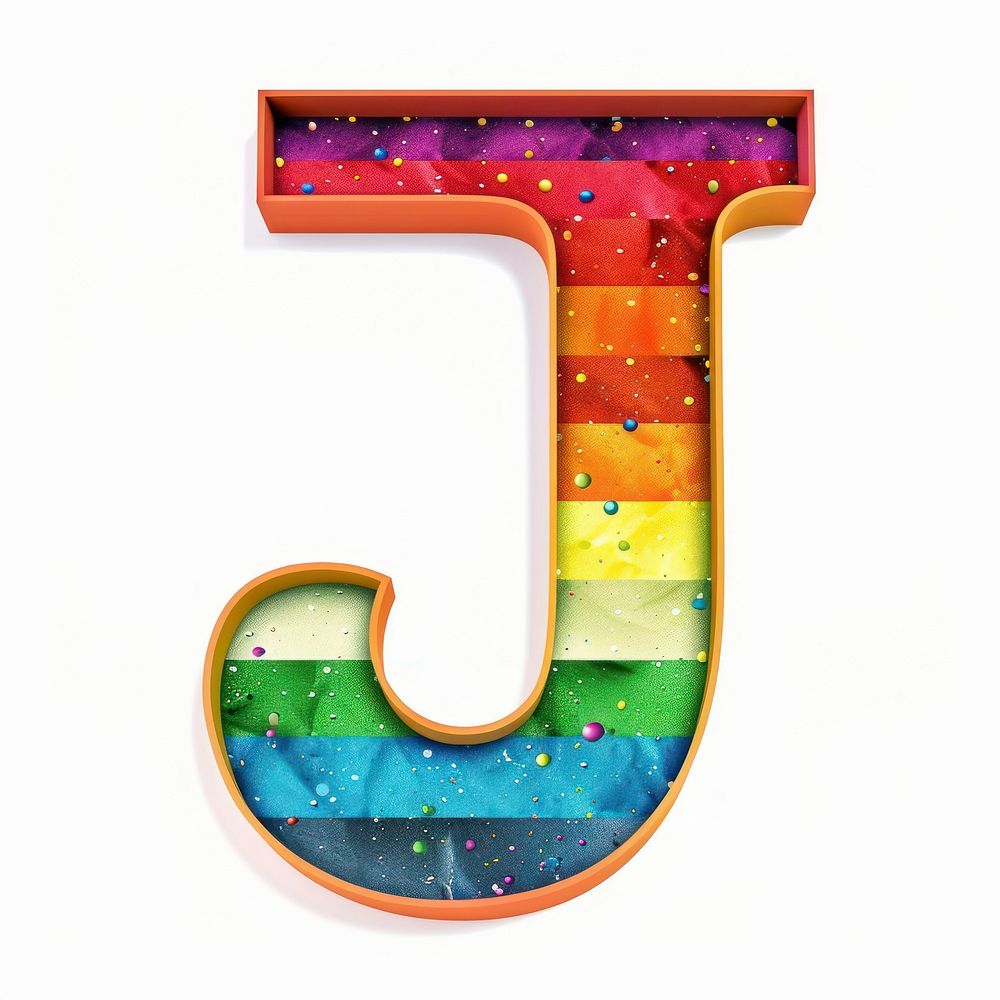 Rainbow with alphabet J font white background circle.