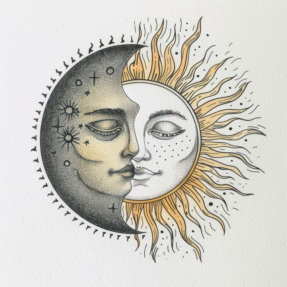 Moon and sun drawing sketch art.