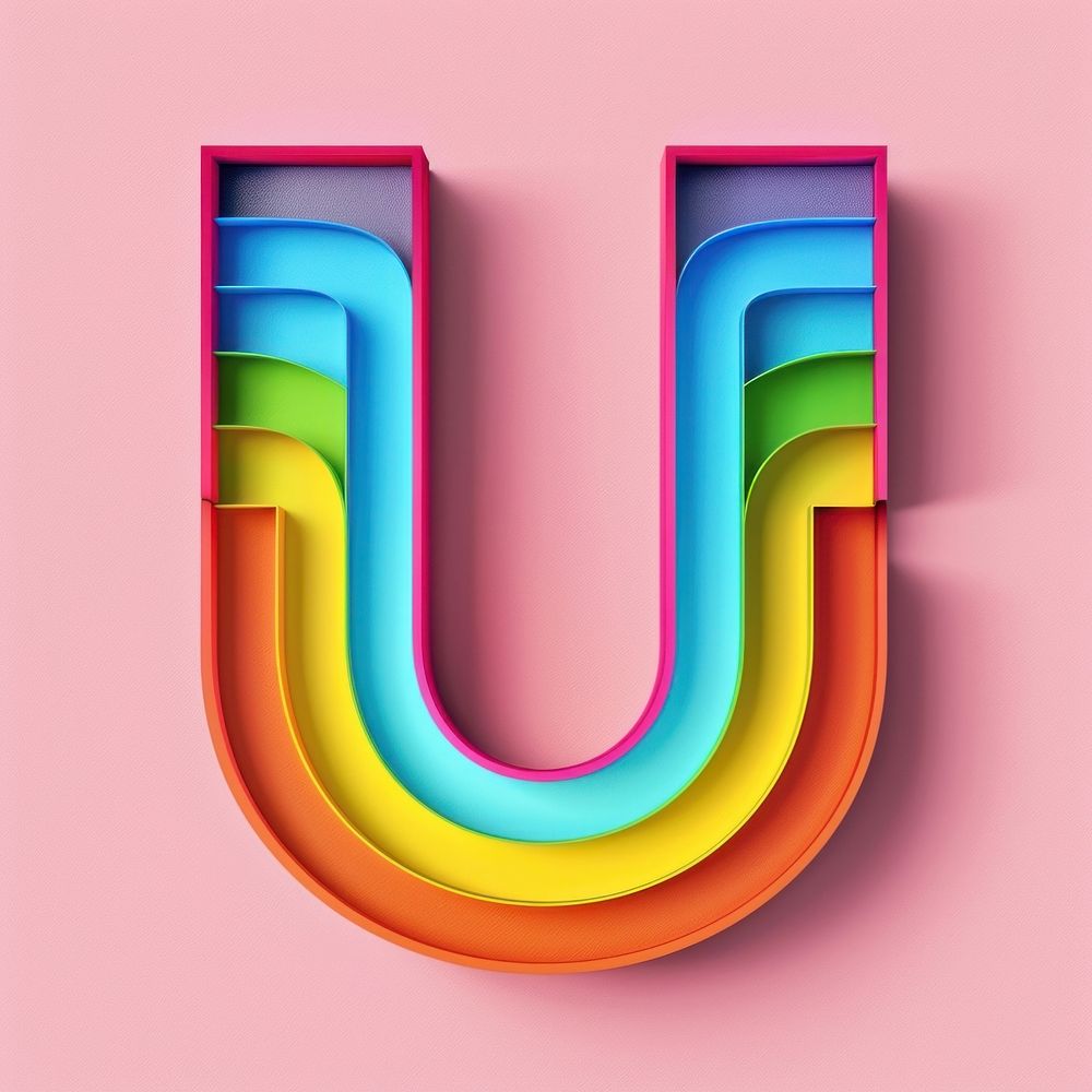 Rainbow with alphabet U art pattern font.
