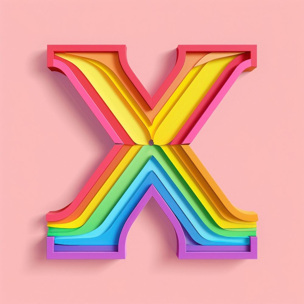 Rainbow with alphabet X pattern purple neon.
