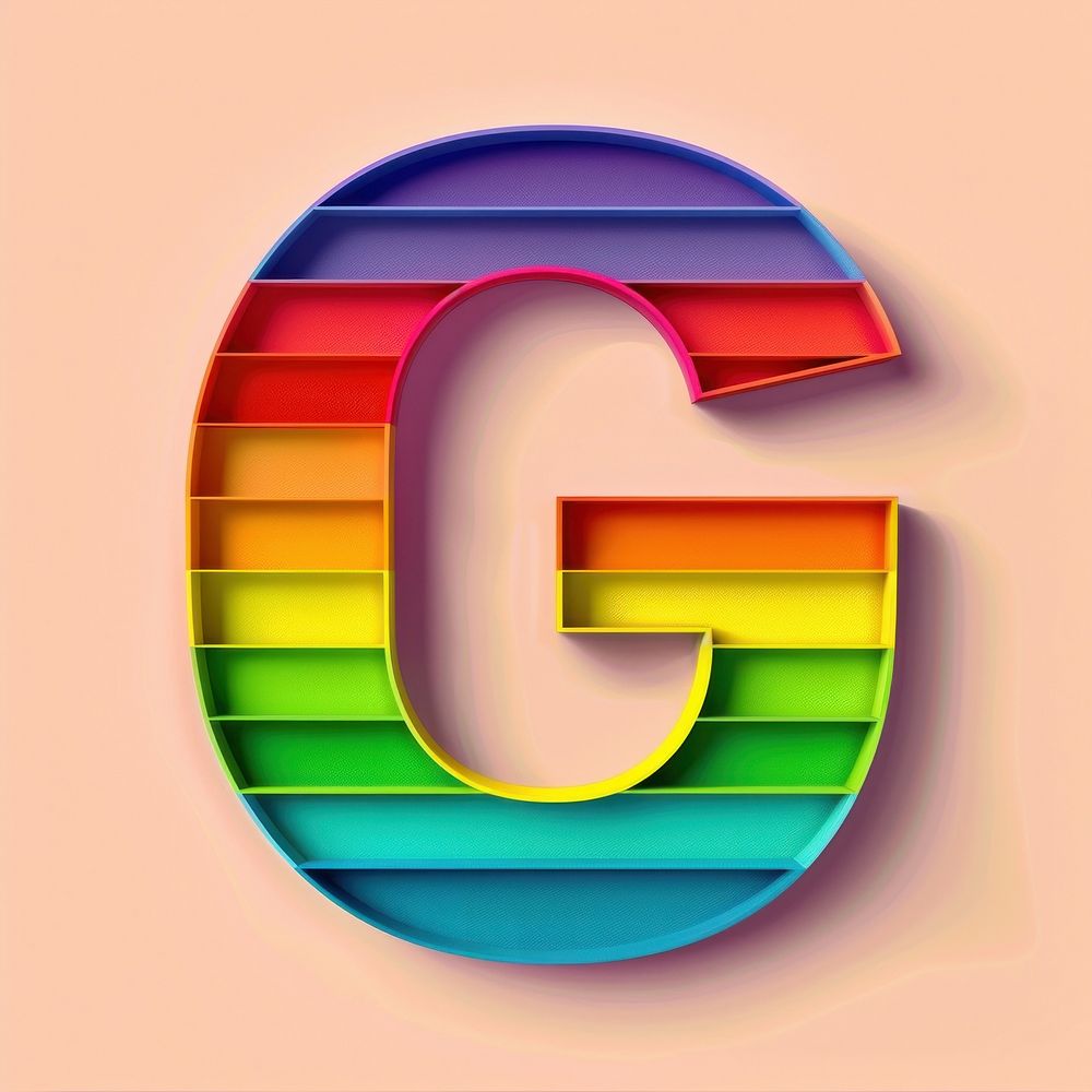 Rainbow with alphabet G number font text.