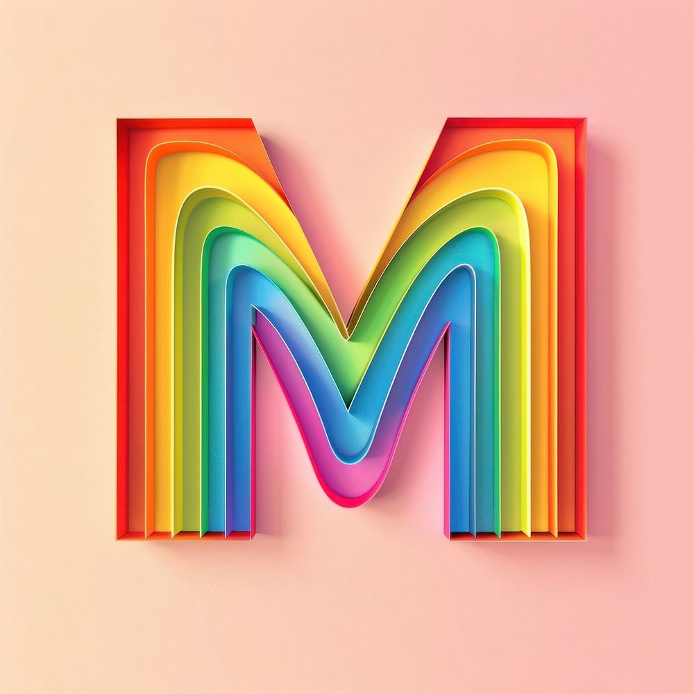 Rainbow with alphabet M pattern font art.