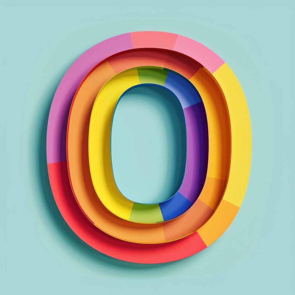 Rainbow with alphabet O font art graphics.