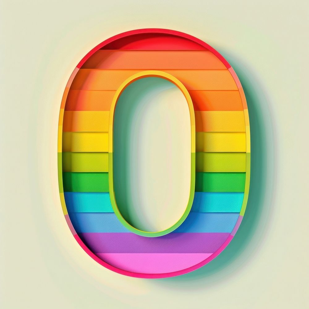 Rainbow with alphabet O number font text.
