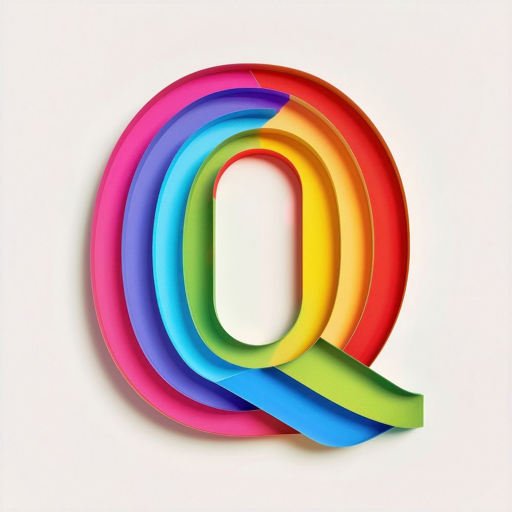 Rainbow with alphabet Q font logo art.