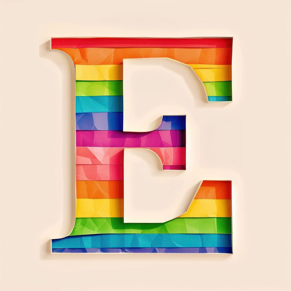 Rainbow with alphabet E number text pattern.