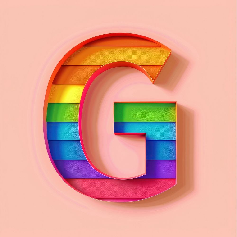 Rainbow with alphabet G number font text.