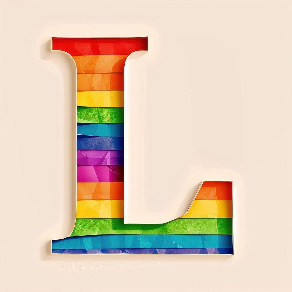 Rainbow with alphabet L pattern font text.
