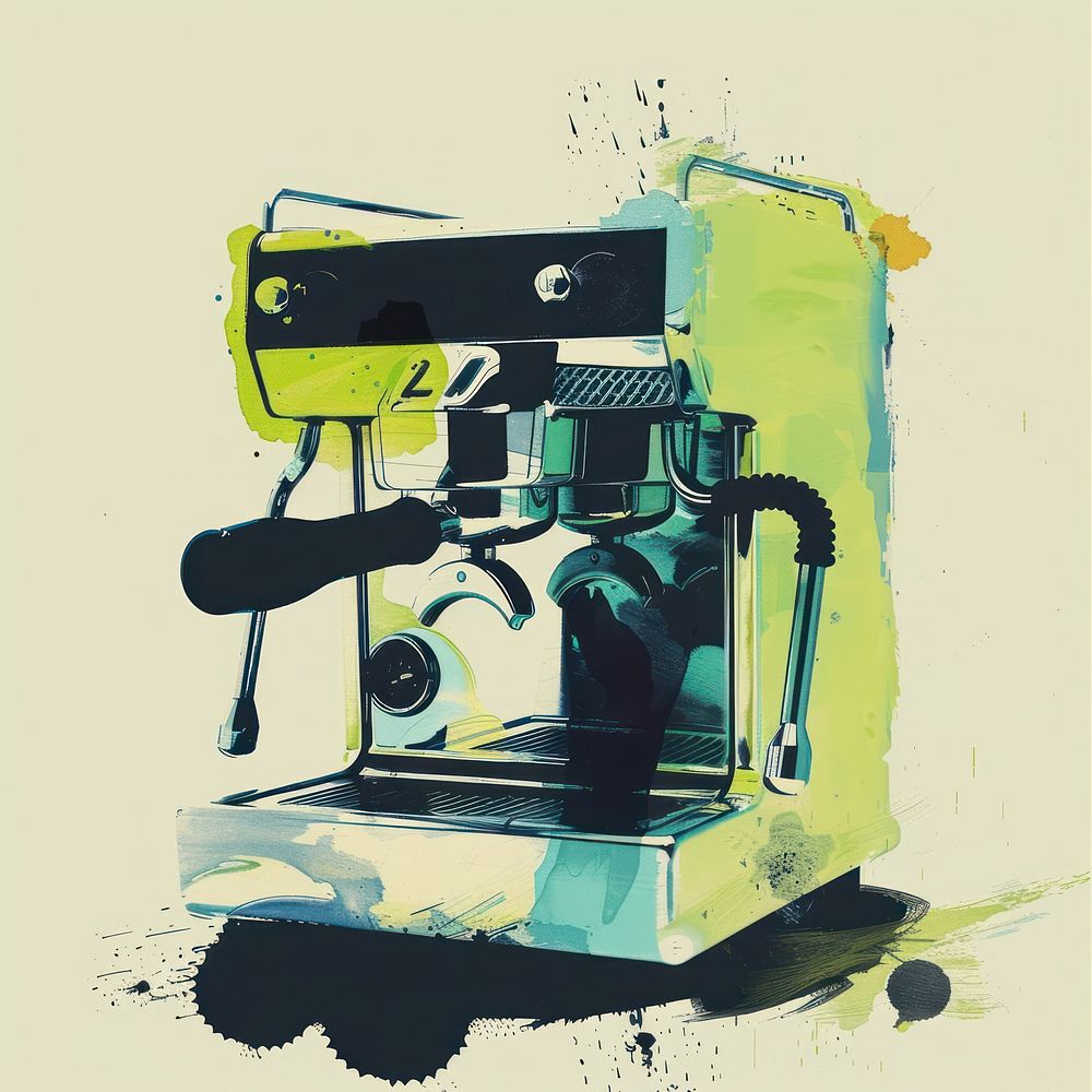 Silkscreen of a Coffee machine mixer coffeemaker technology.