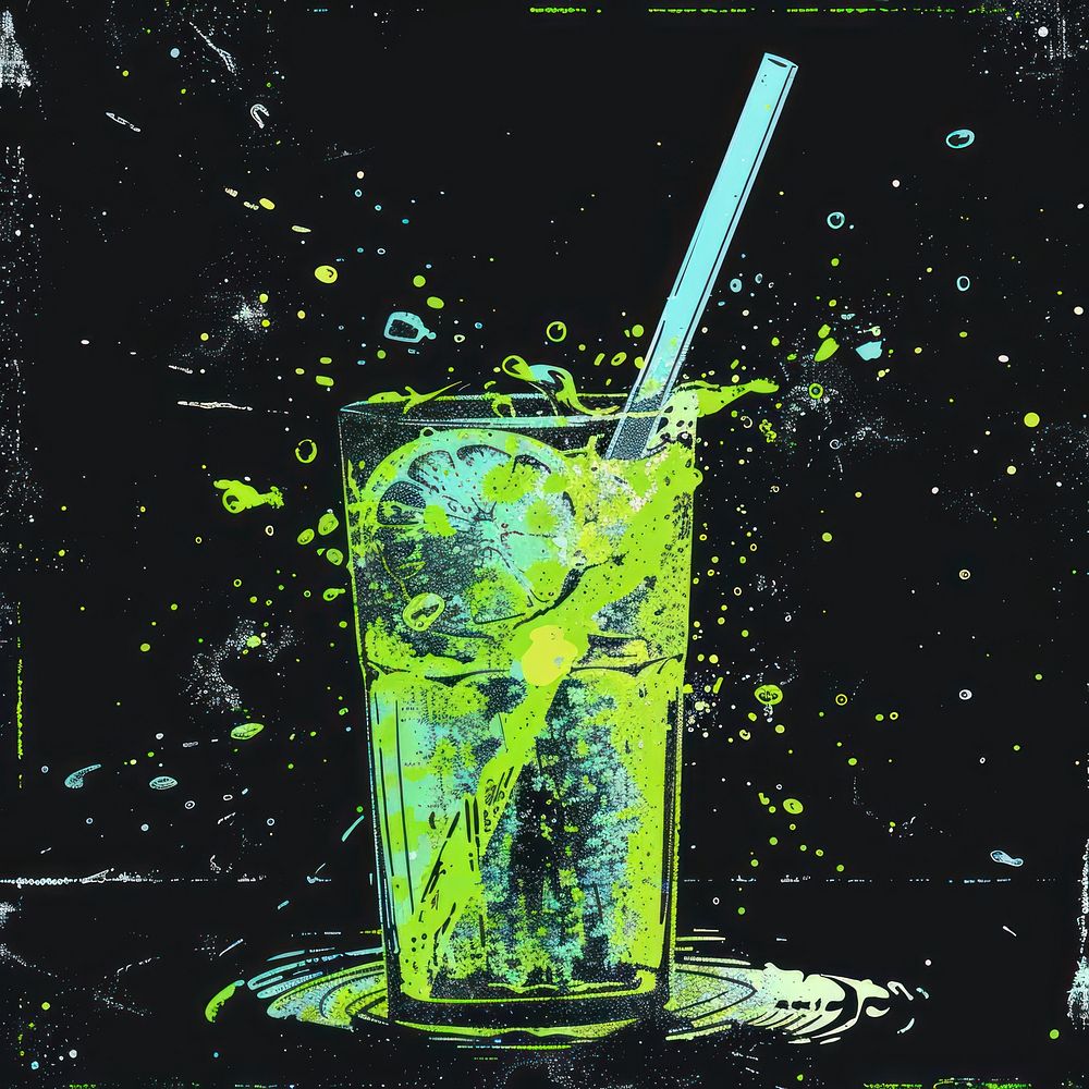 Silkscreen of a Cold drinks cocktail mojito glass.