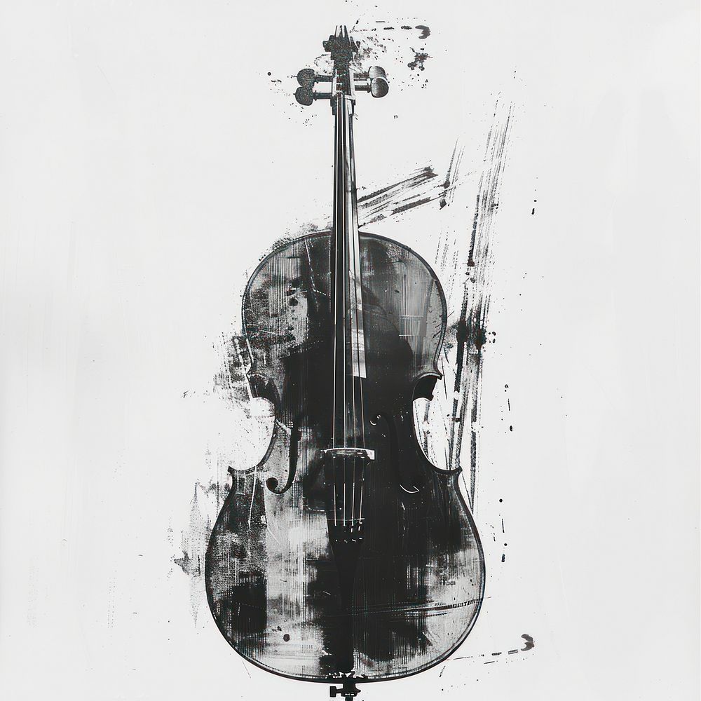 Silkscreen of a Cello cello white black.