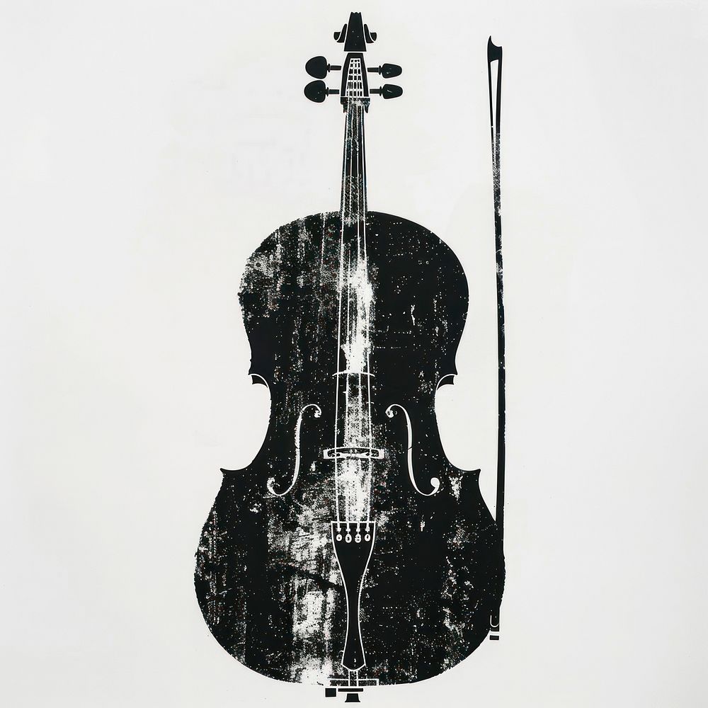 Silkscreen of a Cello cello guitar white background.