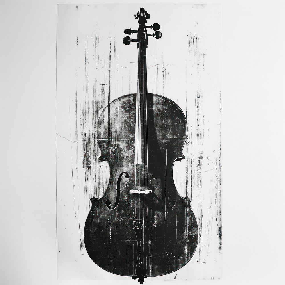 Silkscreen of a Cello cello guitar black.