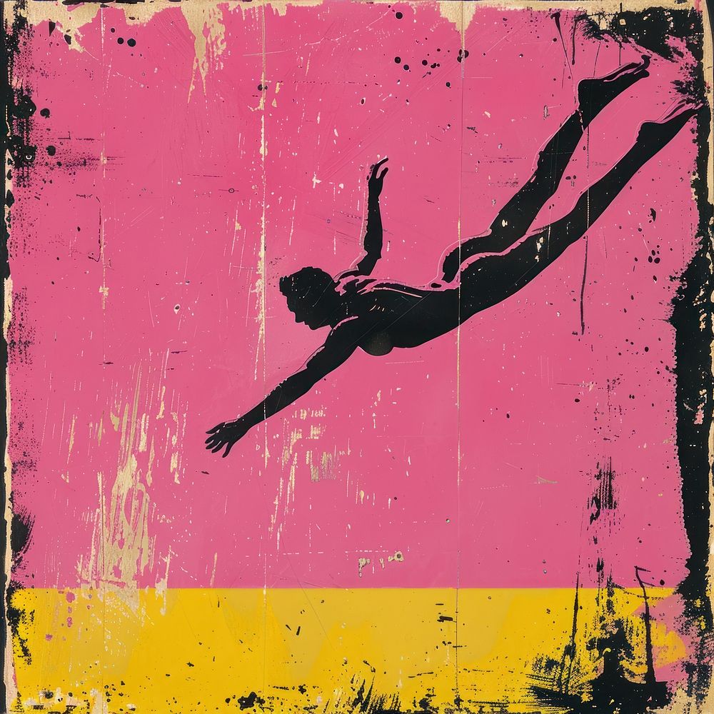 Silkscreen of a Dive backgrounds yellow poster.