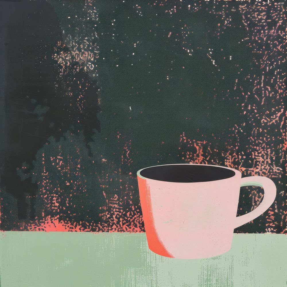 Silkscreen of a Hot drink painting coffee cup.