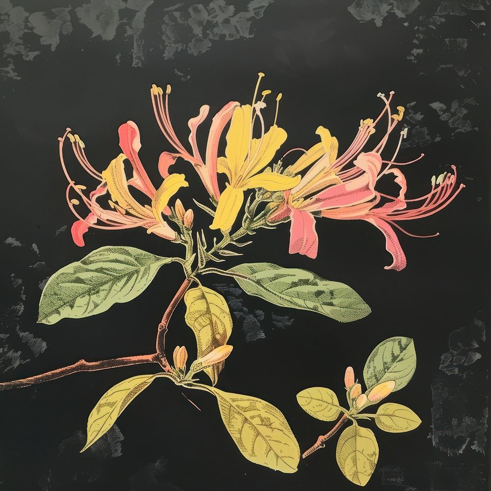 Silkscreen of a Honeysuckle painting nature flower.