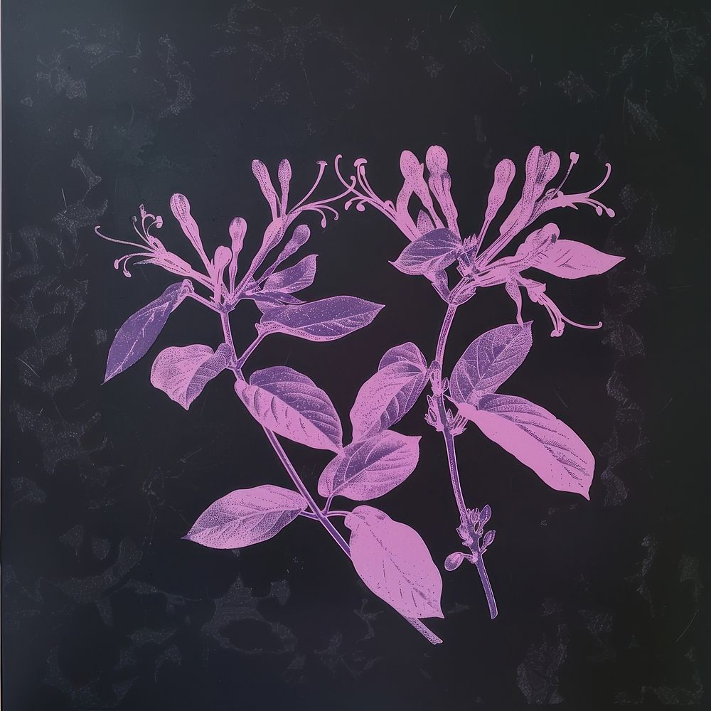 Silkscreen of a Honeysuckle purple nature flower.