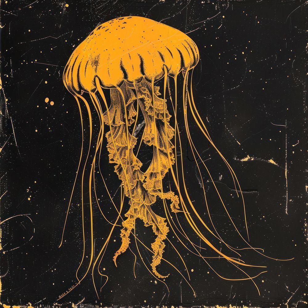 Silkscreen of a Jellies jellyfish yellow invertebrate.