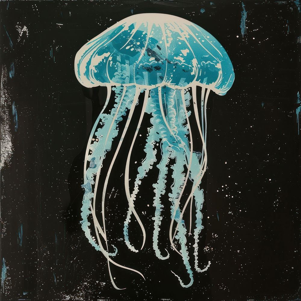 Silkscreen of a Jelly jellyfish nature blue.