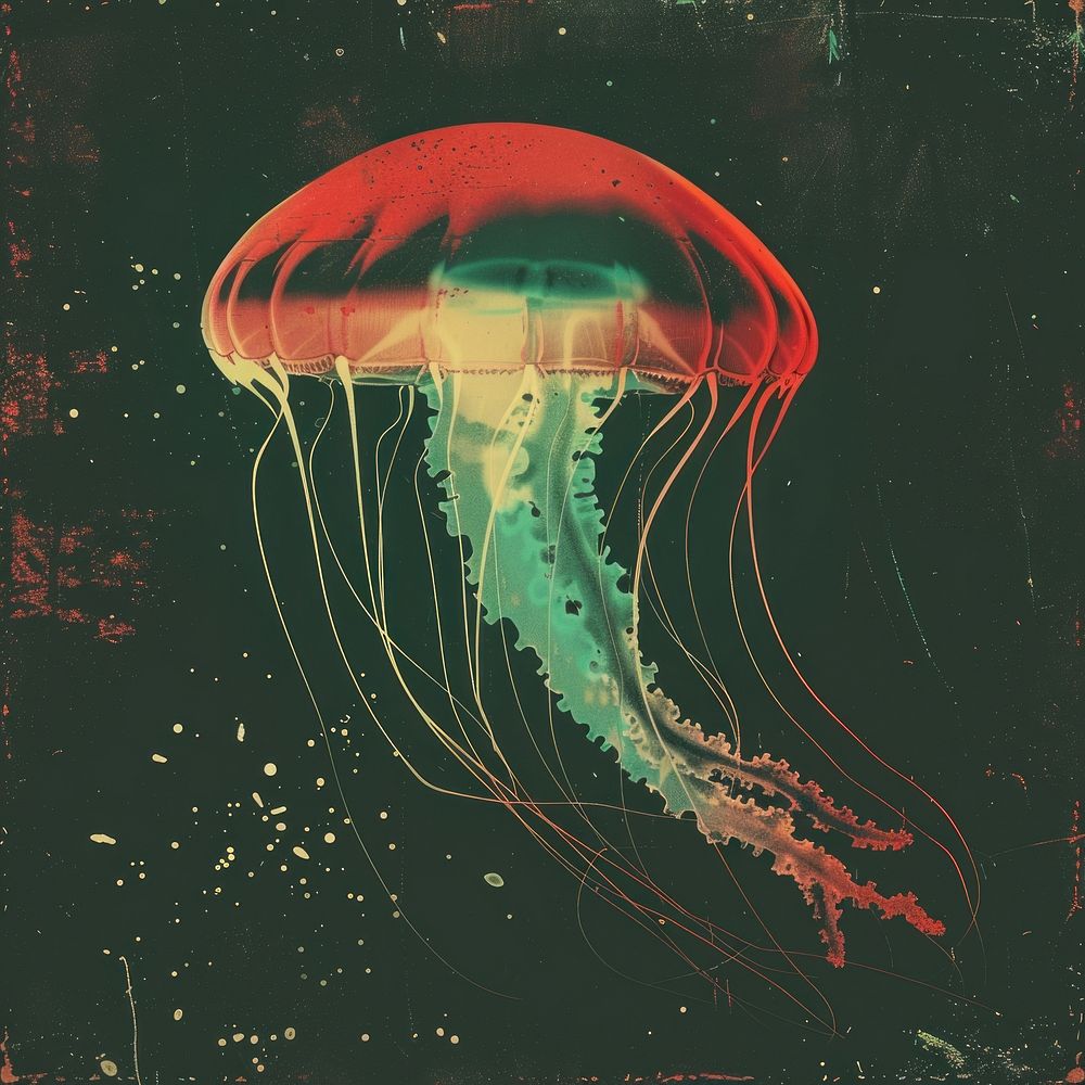 Silkscreen of a Jelly jellyfish nature red.
