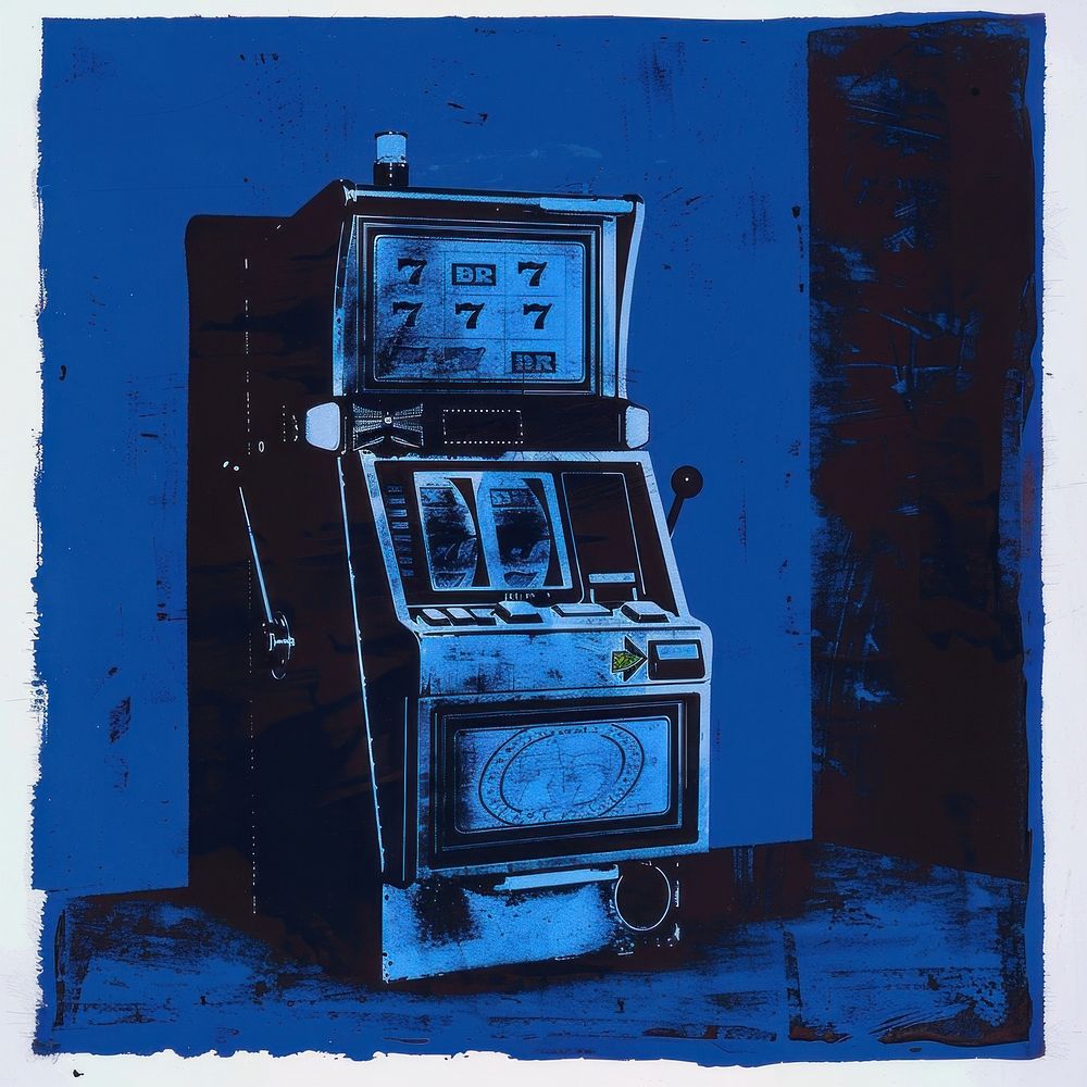 Silkscreen of a Slot Machine machine blue slot.