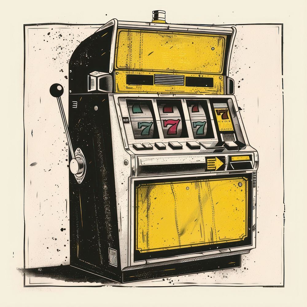 Silkscreen of a Slot Machine machine gambling yellow.