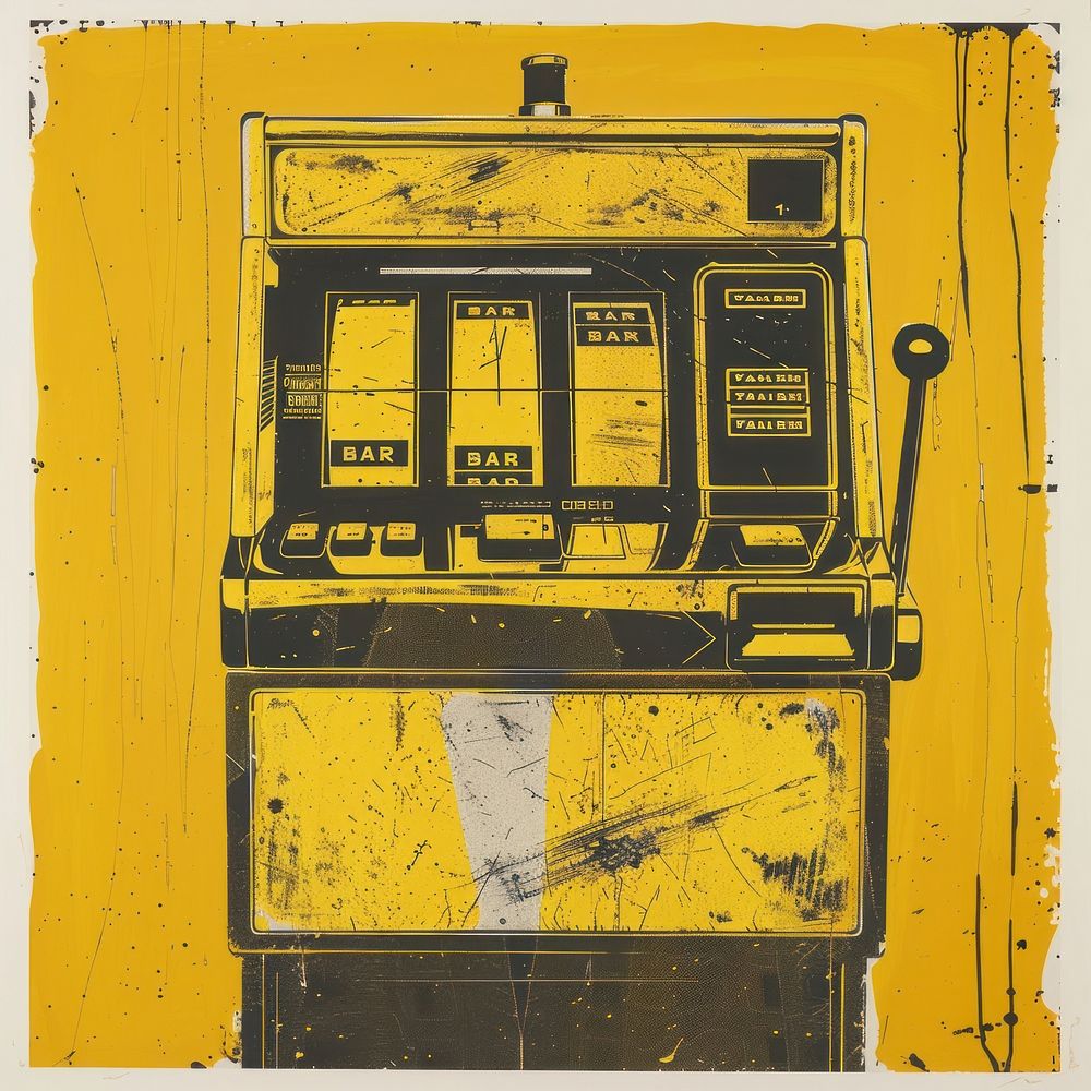 Silkscreen of a Slot Machine machine yellow slot.