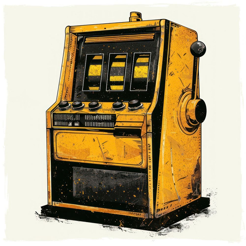Silkscreen of a Slot Machine machine yellow slot.