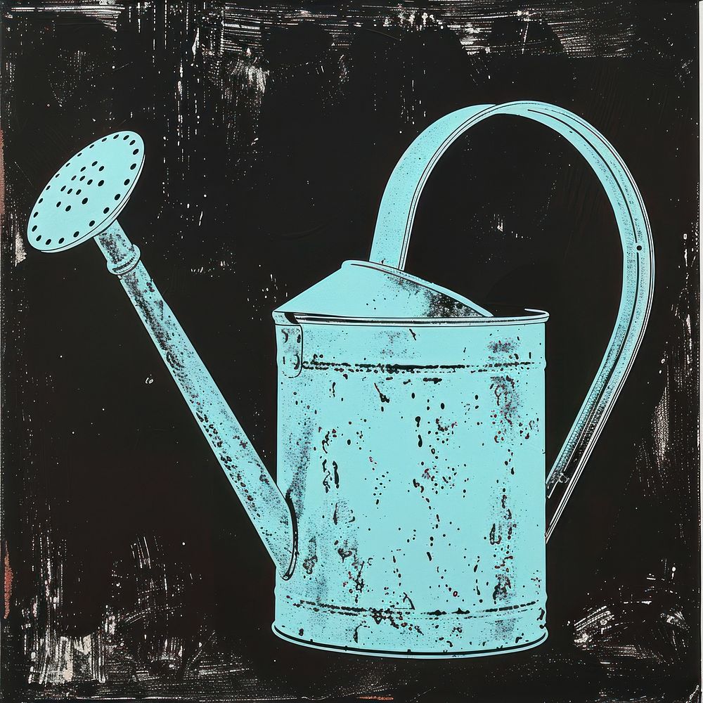 Silkscreen of a Watering can painting drawing sketch.