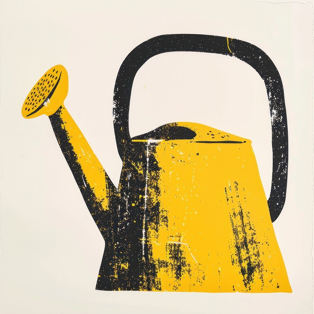 Silkscreen of a Watering can yellow painting drawing.