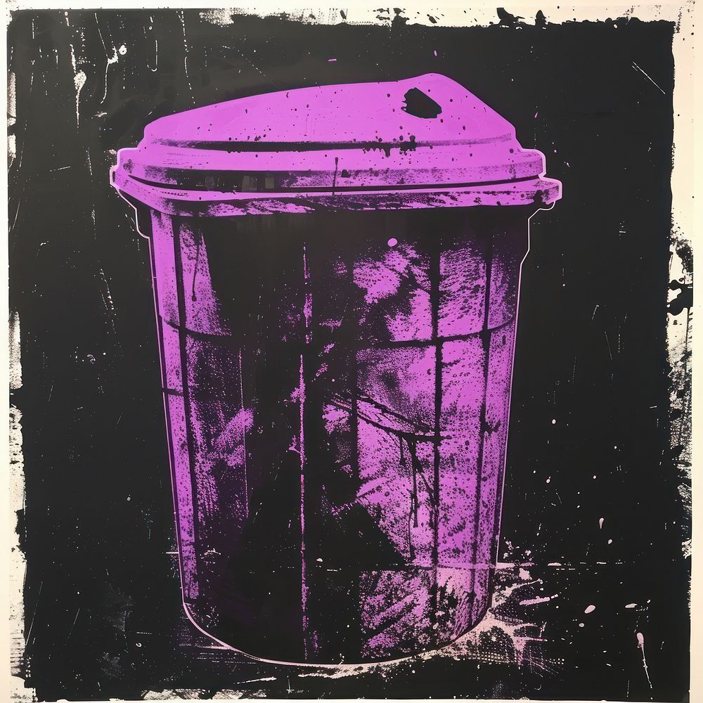 Silkscreen of a Trash can purple painting lighting.
