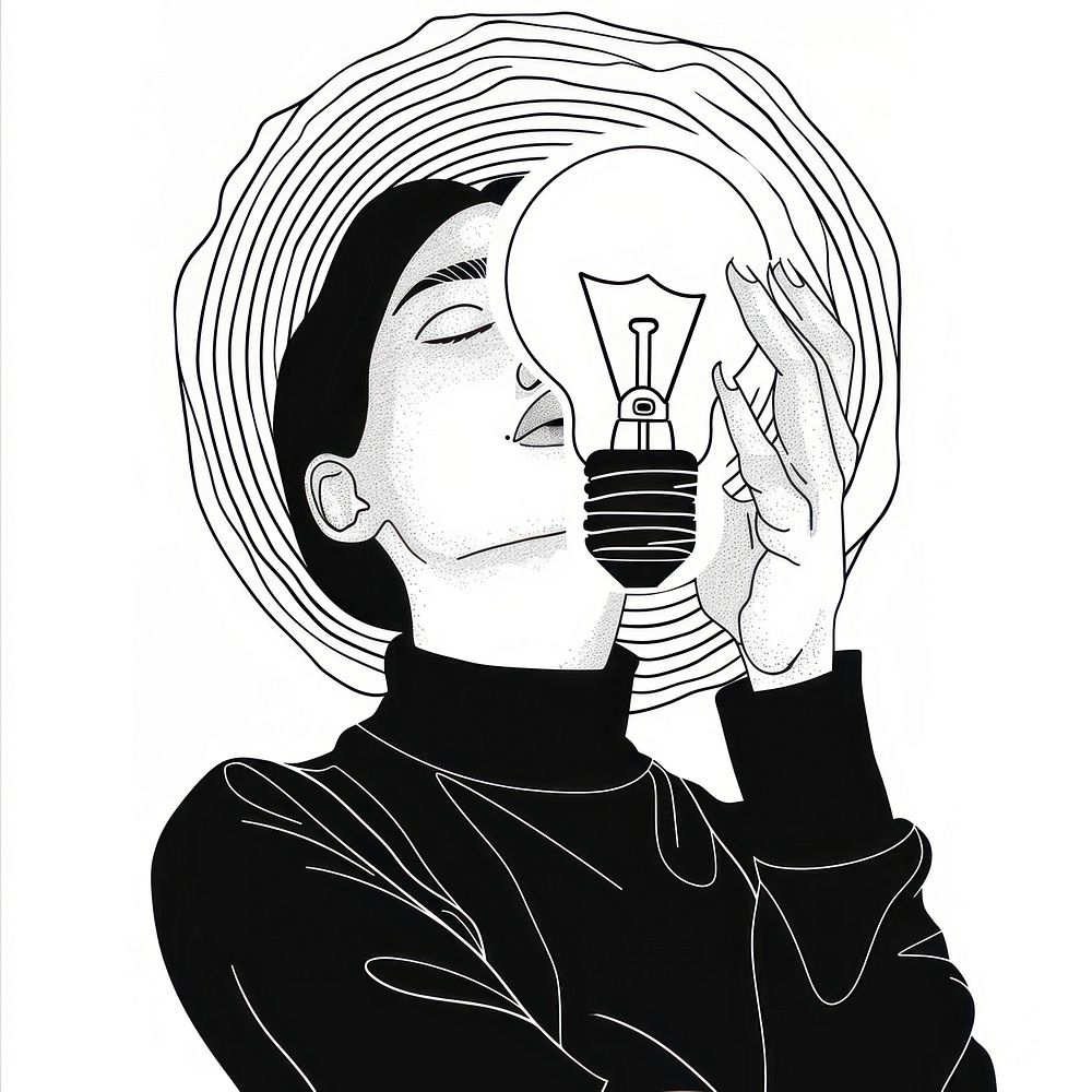 Person holding light bulb lightbulb drawing sketch.