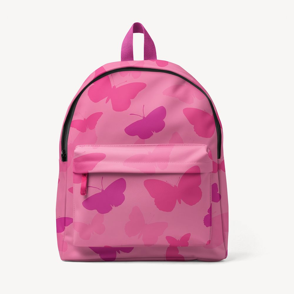 Pink butterfly patterned backpack