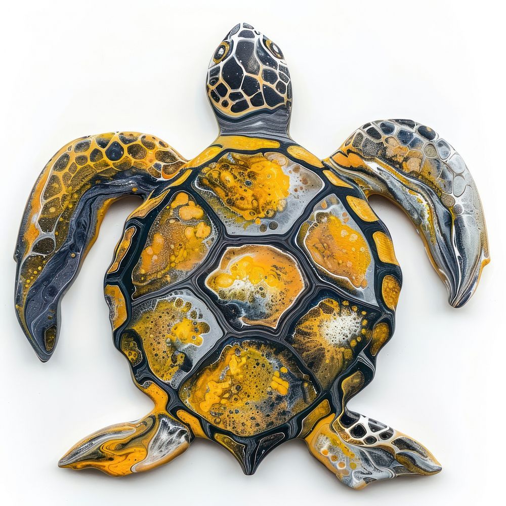 Turtle shape Acrylic Pour Painting reptile animal turtle.