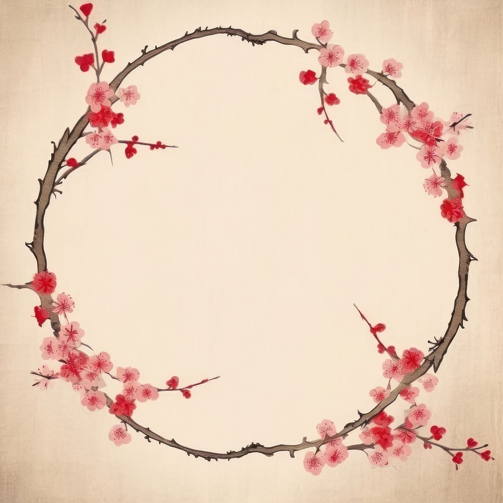 Vintage frame sakura blossom flower circle.