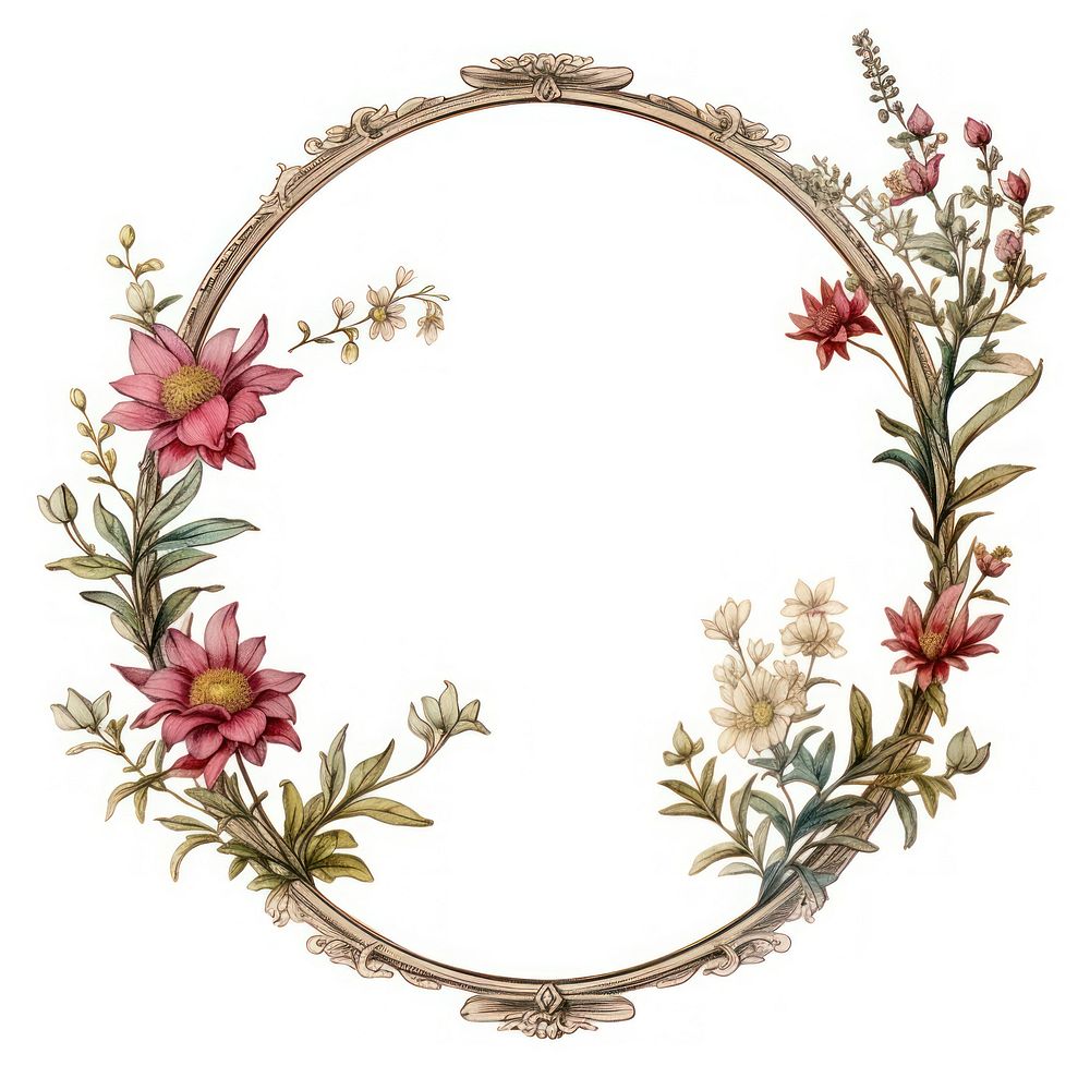 Vintage frame wildflower embroidery pattern white background.