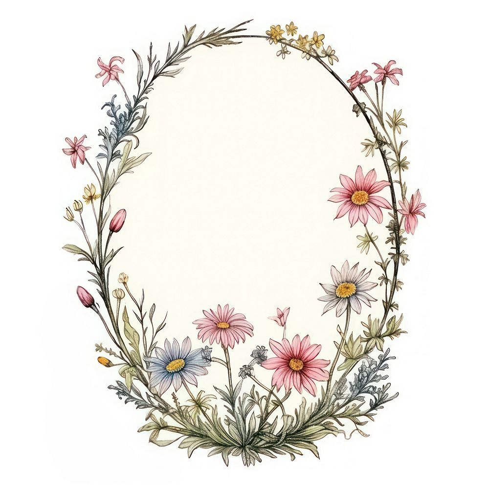 Vintage frame wildflower embroidery pattern plant.