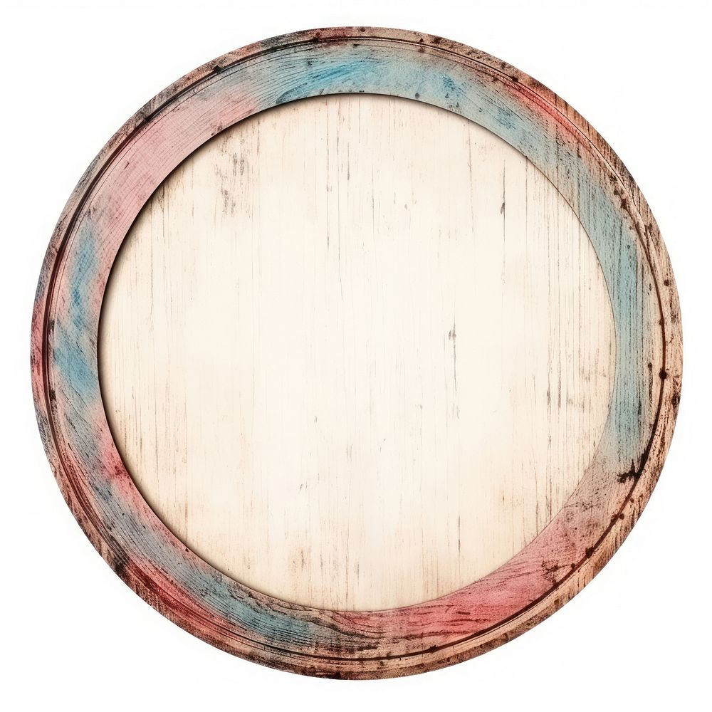 Vintage frame wood circle barrel white background.