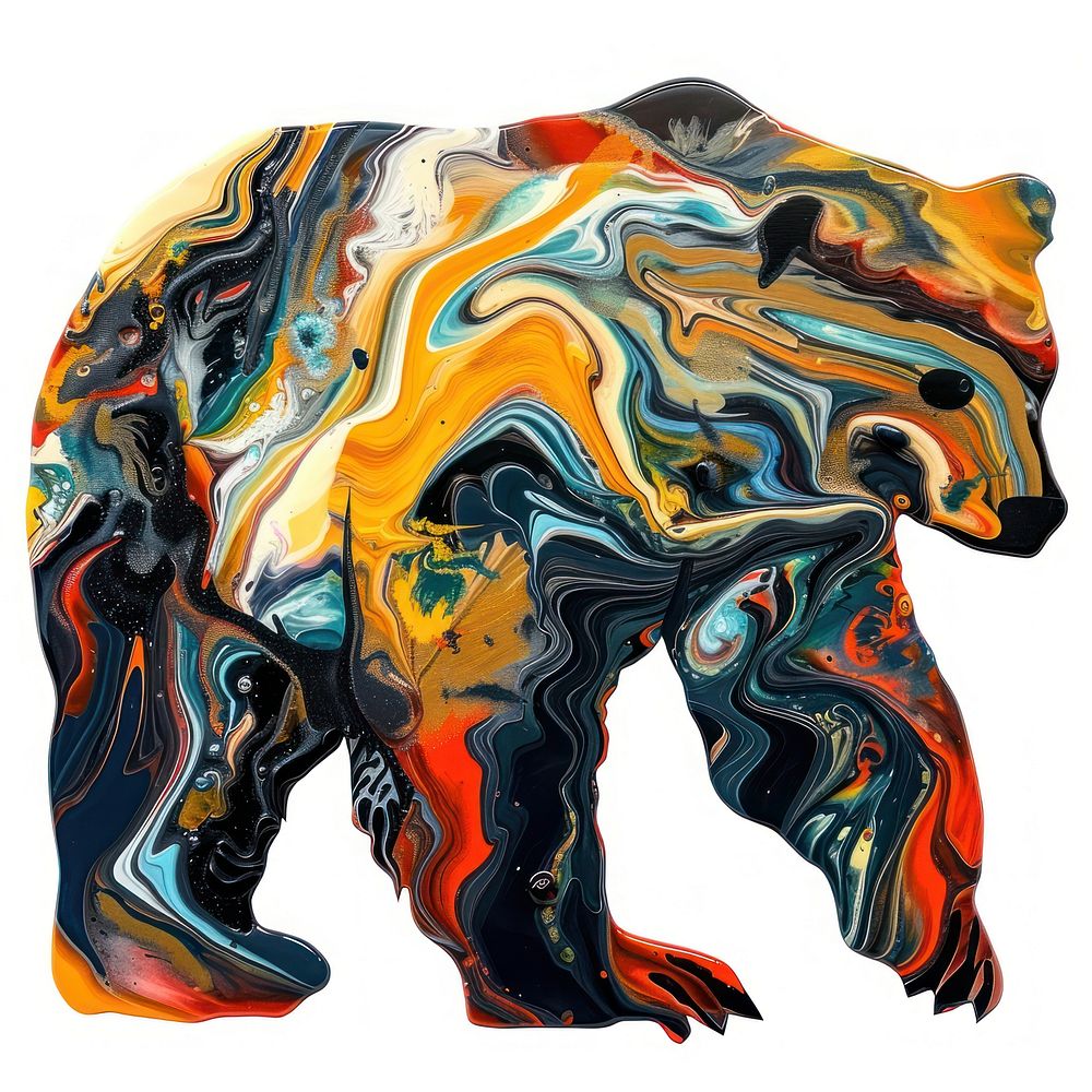Acrylic pouring bear painting mammal animal.