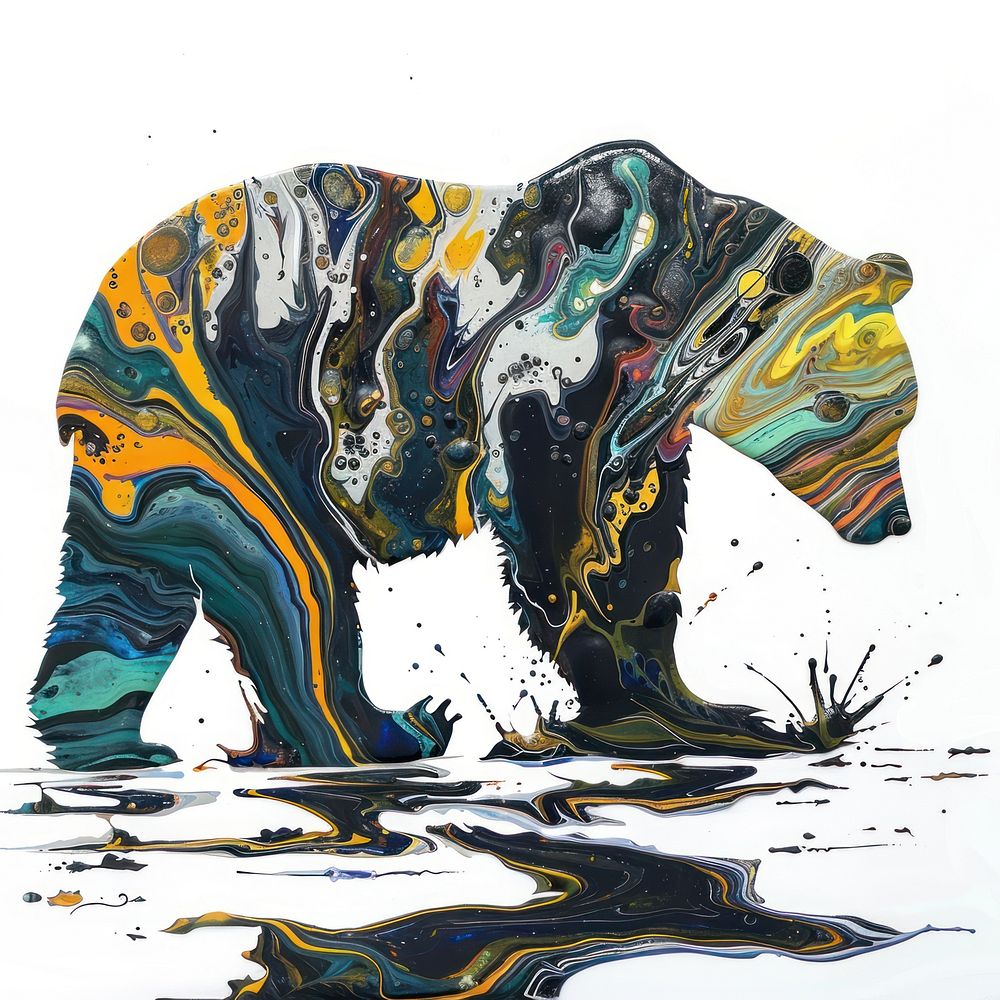 Acrylic pouring bear elephant wildlife painting.
