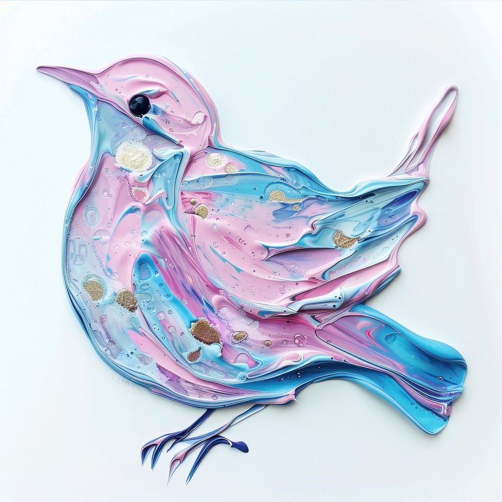 Acrylic pouring bird animal art representation.