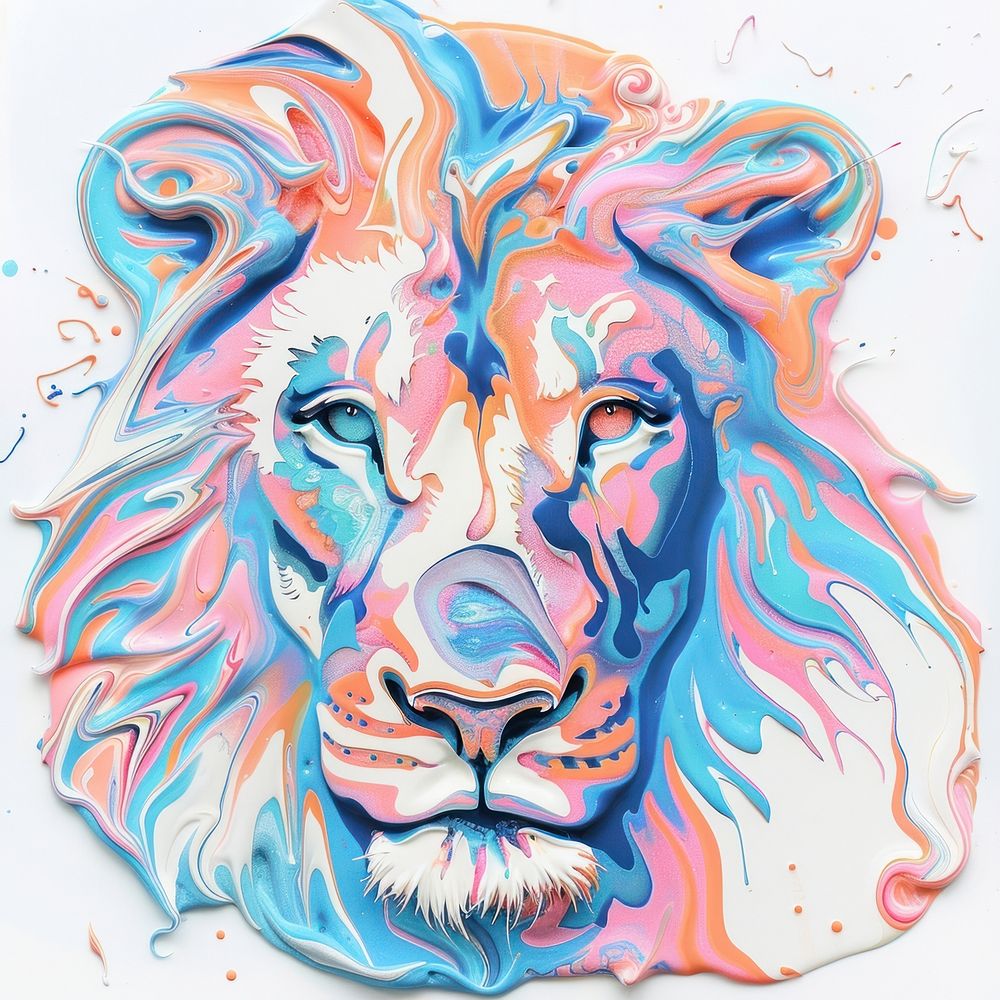 Acrylic pouring lion painting drawing sketch.