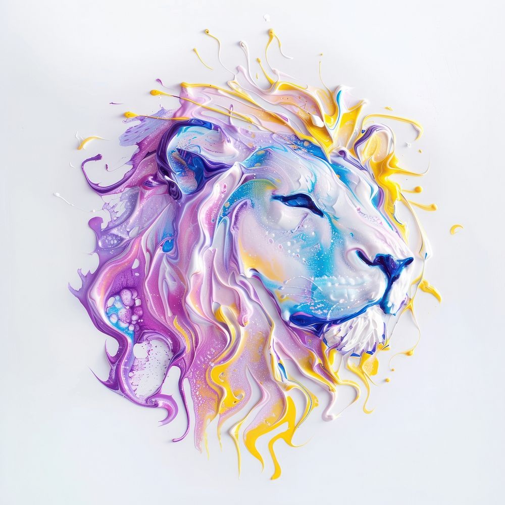 Acrylic pouring lion painting drawing sketch.