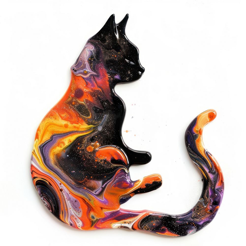 Acrylic pouring paint on cat animal mammal pet.