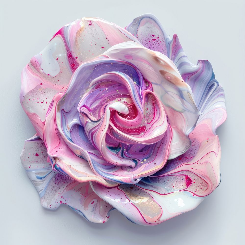 Acrylic pouring paint shape rose flower petal plant.