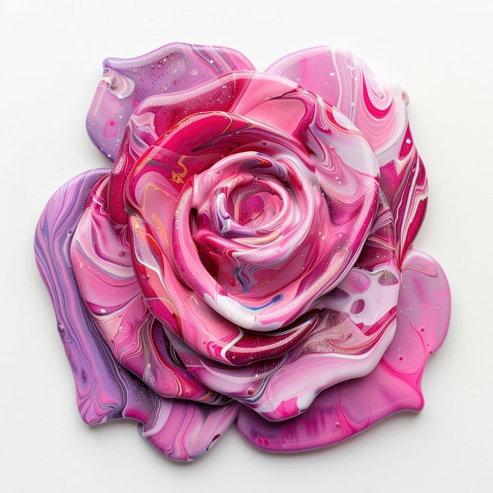 Acrylic pouring paint rose flower purple petal.