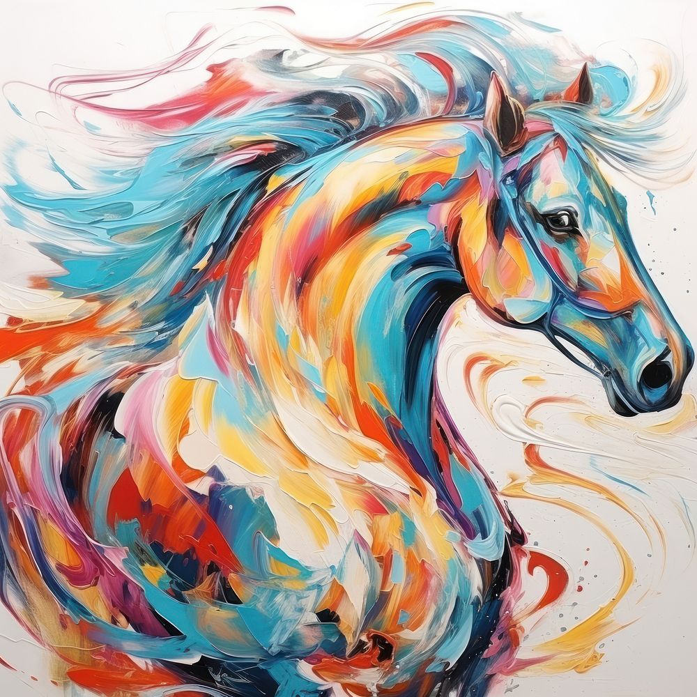 Horse swirls acrylic painting abstract drawing animal.